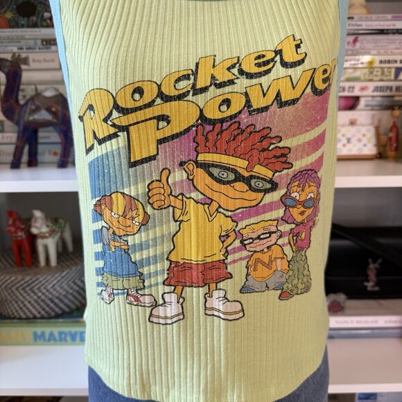 Vintage Rocket Power Logo Y2K Skater Graphic Baby Ribbed Tank - Green Wms XXL - Picture 2 of 7